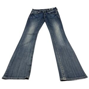 Miss Me Womens Y2K Bootcut Jeans 27 Blue Embellished Rhinestone Denim
